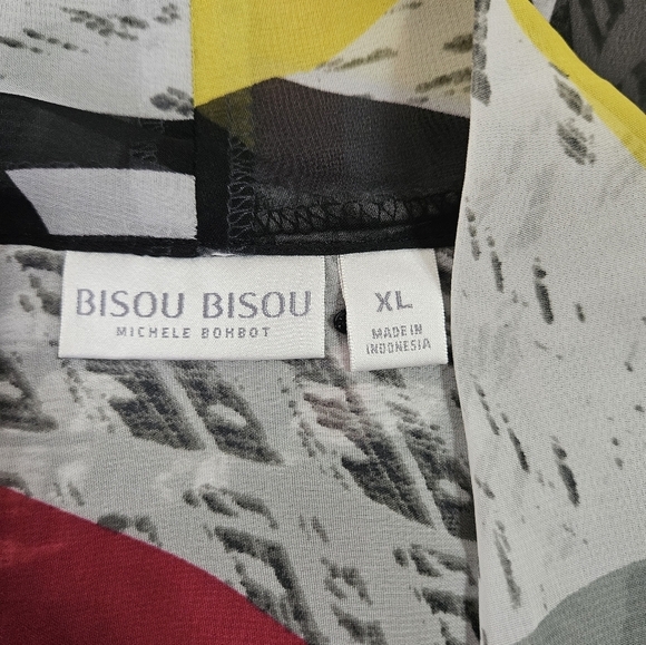 Sold Bisou Bisou Colorful Sheer 90s Abstract Faux Wrap Blouse Size XL Women's - Picture 8 of 9